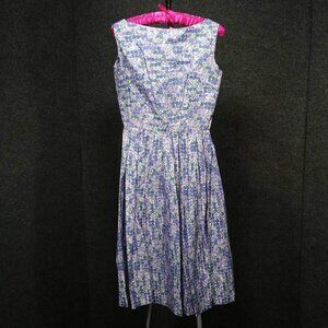 1960's Purple Green Floral Sleeveless Dress with Matching Crinoline